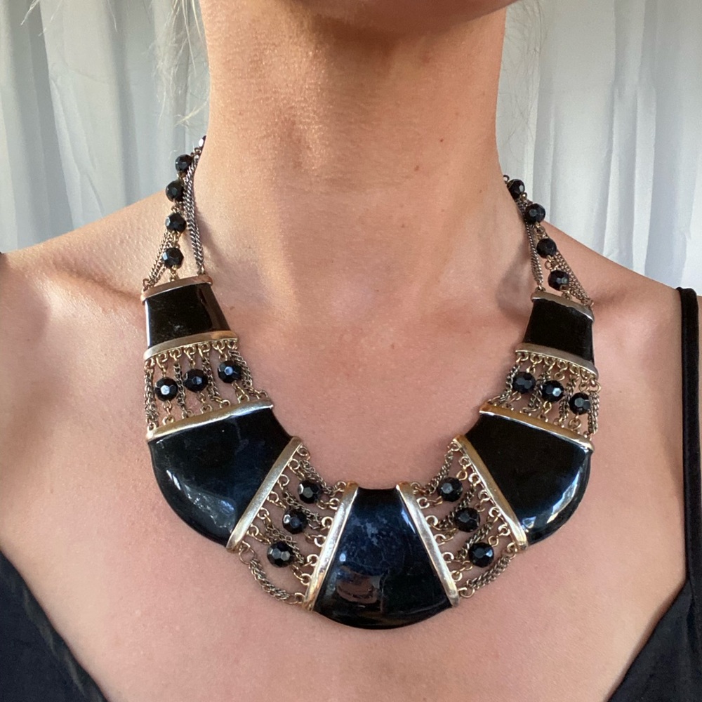 Gold silver and black chunky necklace